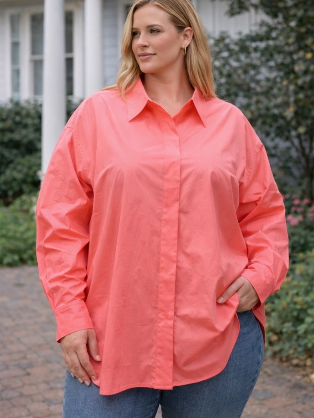 Good American Coral Blouse Hidden Button Down. GA size 5/6=2XL/3XL. NWOT